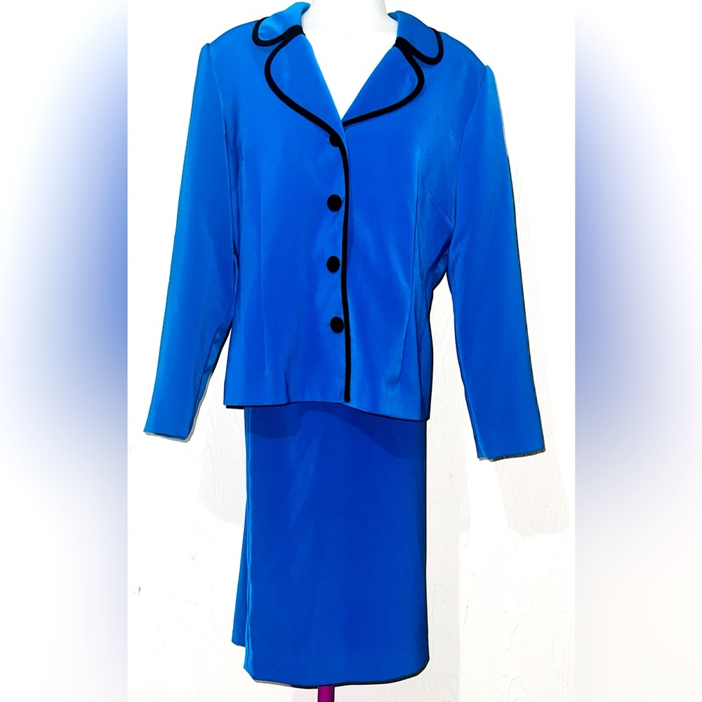 Vintage Womens Leslie Fay 2-Piece Skirt & Jacket Suit Brilliant Blue Size 14